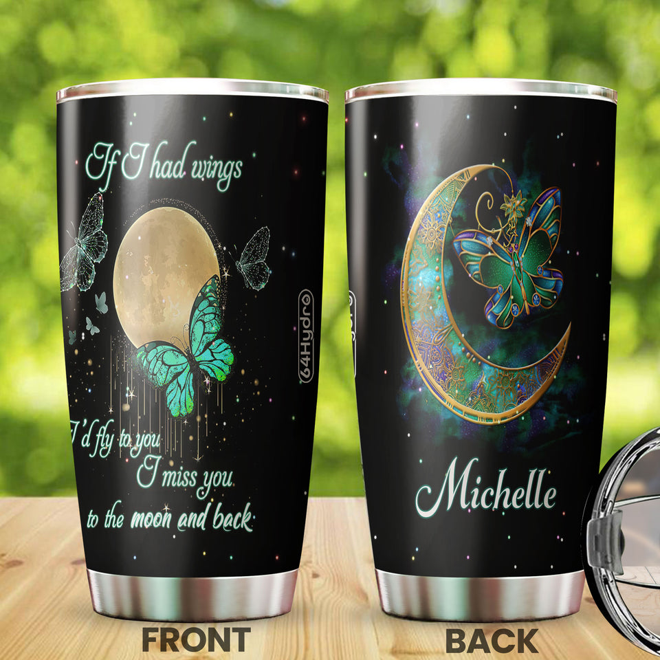 Camellia Personalized Butterfly If I Had Wings I Would Fly To You Stainless Steel Tumbler - Double-Walled Insulation Vacumm Flask - For Thanksgiving, Memorial Day, Christians, Christmas Gift