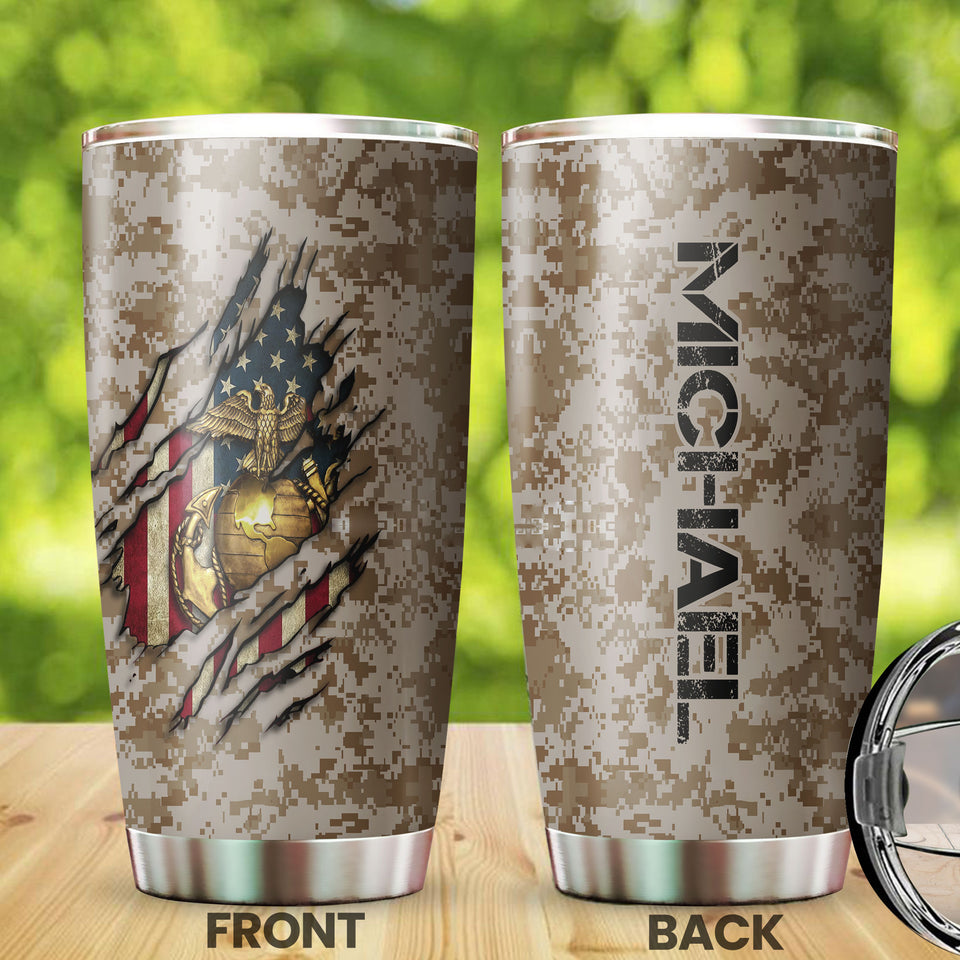 Camellia Personalized United States Marine Corps Stainless Steel Tumbler-Sweat-Proof Double Wall Travel Cup With Lid 05