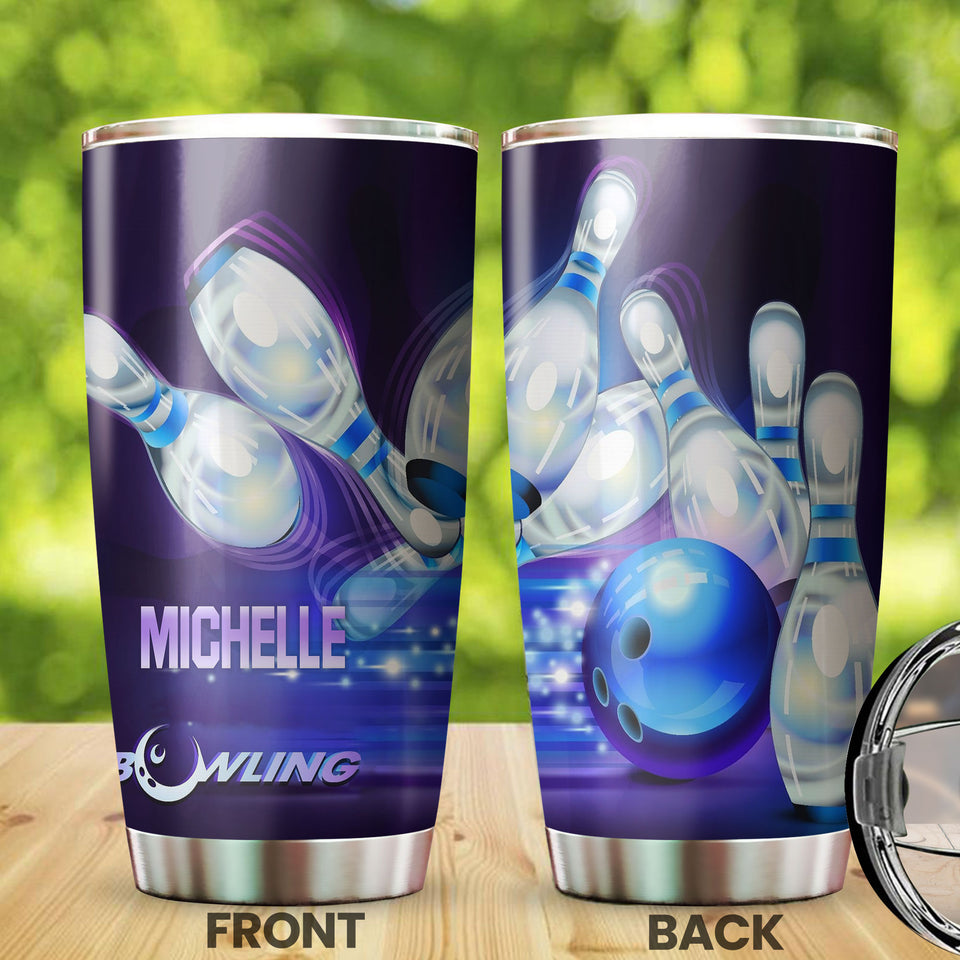 Camellia Personalized Bowling Art Stainless Steel Tumbler - Double-Walled Insulation Vacumm Flask - Gift For Bowling Lovers, National Bowling Day 8th August