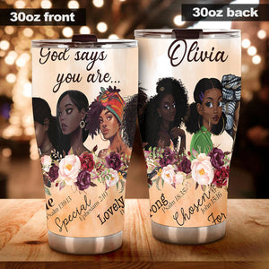 Camellia Personalized Black Women Under God Stainless Steel - Double-Walled Insulation Vacumm Flask - Gift For Black Queen, International Women's Day, Hippie Girls