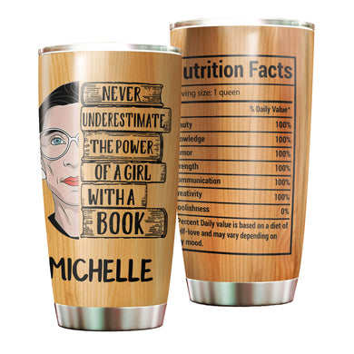 Camellia Personalized Book Reading Power Nutrition Facts Stainless Steel Tumbler - Double-Walled Insulation Vacumm Flask - Gift For Book Lovers, Nerd, International Book Day