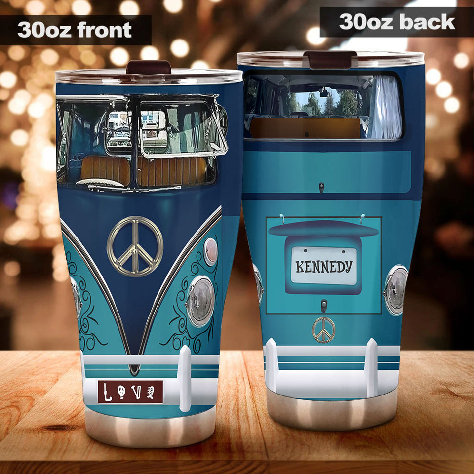 Camellia Personalized Blue Royal Hippie Van Stainless Steel Tumbler - Double-Walled Insulation Vacumm Flask - For Christmas Gift, Thanksgiving Gift, Drivers Gift