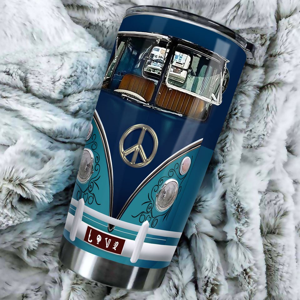 Camellia Personalized Blue Royal Hippie Van Stainless Steel Tumbler - Double-Walled Insulation Vacumm Flask - For Christmas Gift, Thanksgiving Gift, Drivers Gift