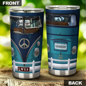 Camellia Personalized Blue Royal Hippie Van Stainless Steel Tumbler - Double-Walled Insulation Vacumm Flask - For Christmas Gift, Thanksgiving Gift, Drivers Gift