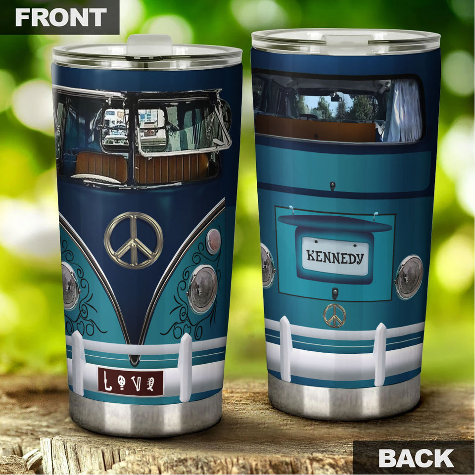 Camellia Personalized Blue Royal Hippie Van Stainless Steel Tumbler - Double-Walled Insulation Vacumm Flask - For Christmas Gift, Thanksgiving Gift, Drivers Gift