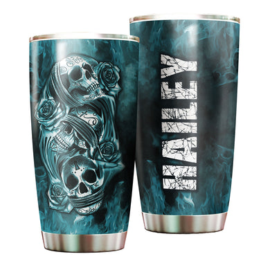 Camellia Personalized 3D Gothic Skulls Stainless Steel Tumbler - Customized Double-Walled Insulation Adventure Thermal Cup With Lid