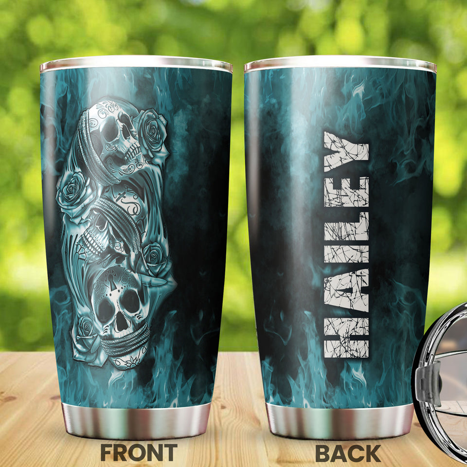 Camellia Personalized 3D Gothic Skulls Stainless Steel Tumbler - Customized Double-Walled Insulation Adventure Thermal Cup With Lid