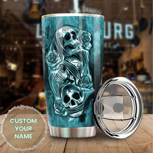 Camellia Personalized 3D Gothic Skulls Stainless Steel Tumbler - Customized Double-Walled Insulation Adventure Thermal Cup With Lid
