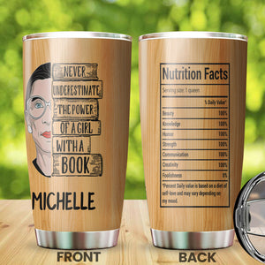 Camellia Personalized Book Reading Power Nutrition Facts Stainless Steel Tumbler - Double-Walled Insulation Vacumm Flask - Gift For Book Lovers, Nerd, International Book Day
