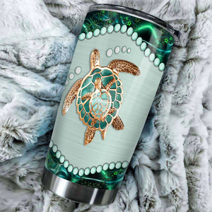 Camellia Personalized Turtle Mom And Baby Stainless Steel Tumbler-Thermal Flask Travel Therma Cup With Lid