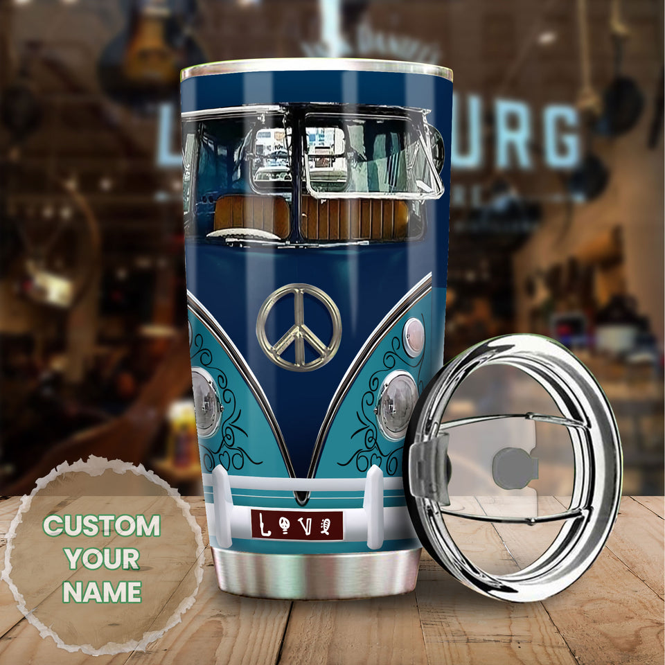 Camellia Personalized Blue Royal Hippie Van Stainless Steel Tumbler - Double-Walled Insulation Vacumm Flask - For Christmas Gift, Thanksgiving Gift, Drivers Gift