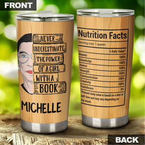 Camellia Personalized Book Reading Power Nutrition Facts Stainless Steel Tumbler - Double-Walled Insulation Vacumm Flask - Gift For Book Lovers, Nerd, International Book Day