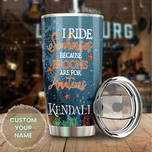 Camellia Persionalized 3D Mermaid Rides Seahorse Stainless Steel Tumbler - Customized Double - Walled Insulation Thermal Cup With Lid