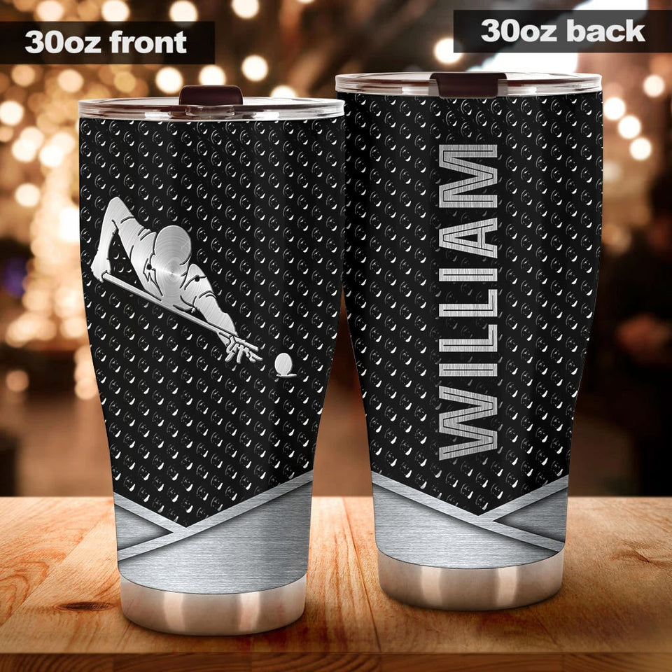 Camellia Personalized Man Plays Billiard Stainless Steel Tumbler-Vacuum Sealed Gift For Male Golf Player