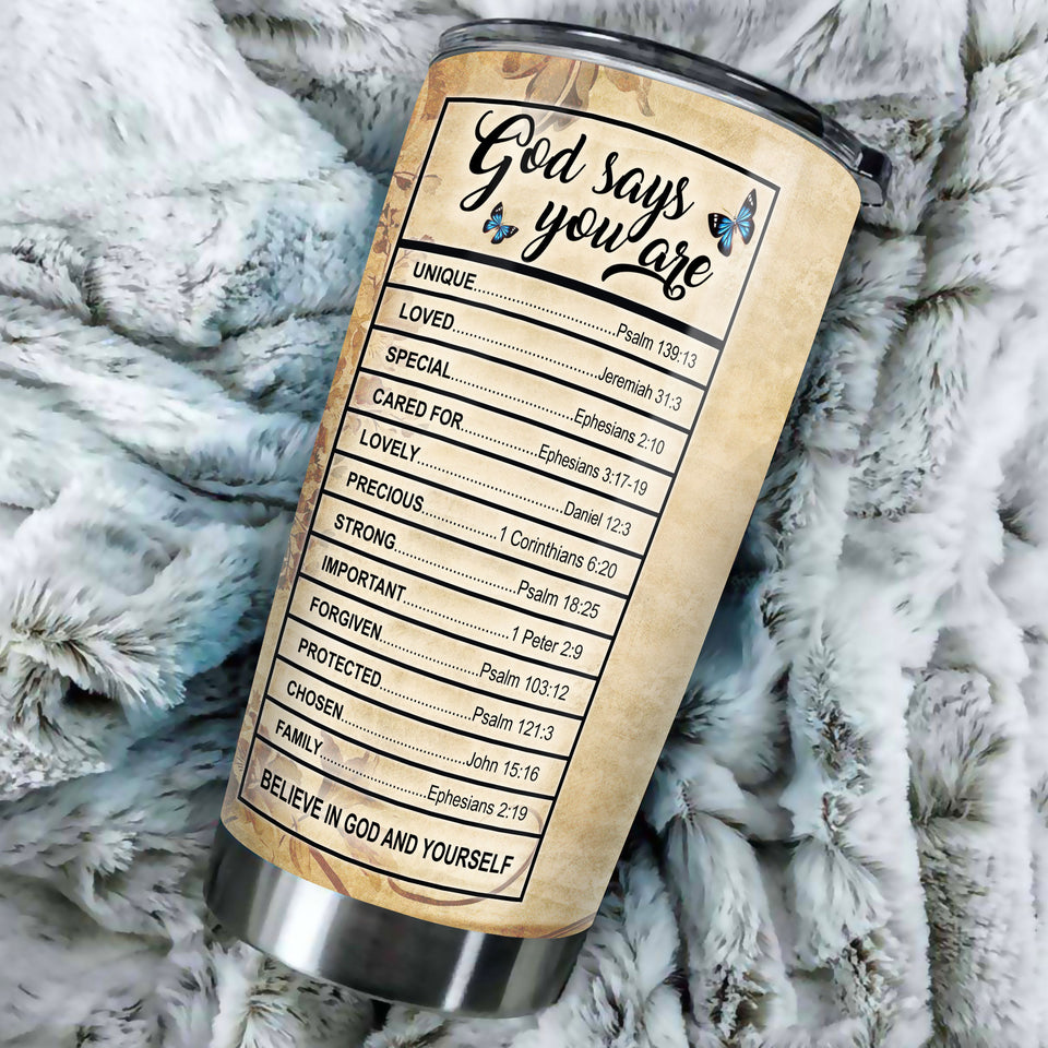 Camellia Personalized Faith God Says You Are Sunflower Stainless Steel Tumbler-Thermal Flask Travel Therma Cup With Lid