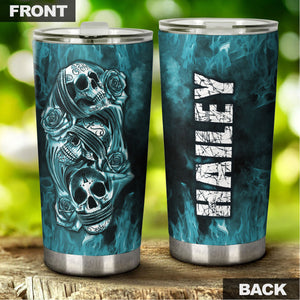 Camellia Personalized 3D Gothic Skulls Stainless Steel Tumbler - Customized Double-Walled Insulation Adventure Thermal Cup With Lid