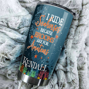 Camellia Persionalized 3D Mermaid Rides Seahorse Stainless Steel Tumbler - Customized Double - Walled Insulation Thermal Cup With Lid
