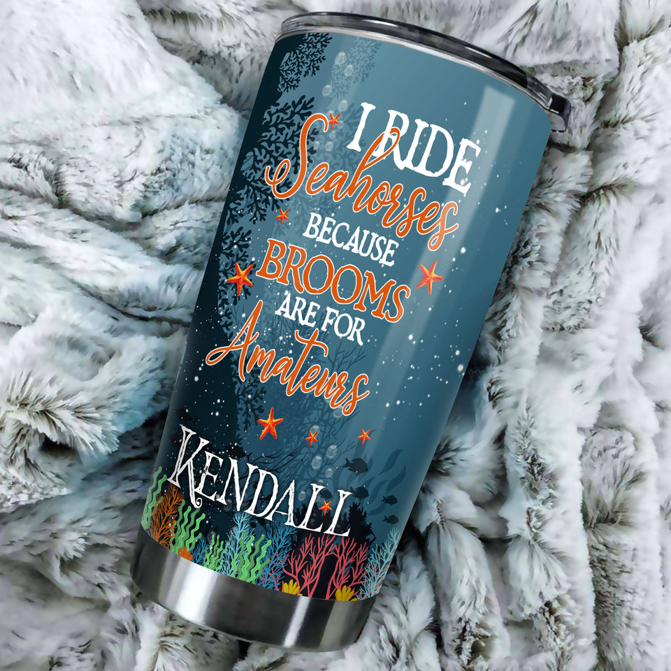 Camellia Persionalized 3D Mermaid Rides Seahorse Stainless Steel Tumbler - Customized Double - Walled Insulation Thermal Cup With Lid
