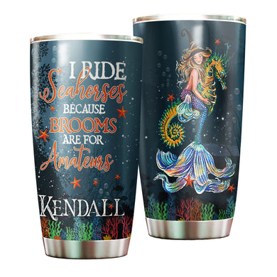 Camellia Persionalized 3D Mermaid Rides Seahorse Stainless Steel Tumbler - Customized Double - Walled Insulation Thermal Cup With Lid