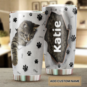 Camellia Personalized Cute Kittie Stainless Steel Tumbler-Double-Walled Insulation Cup With Lid Gift For Cat Lover Mom Cat