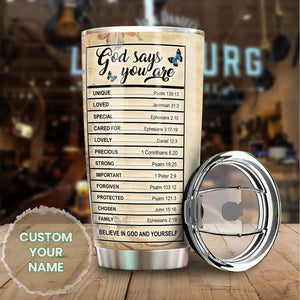 Camellia Personalized Faith God Says You Are Sunflower Stainless Steel Tumbler-Thermal Flask Travel Therma Cup With Lid