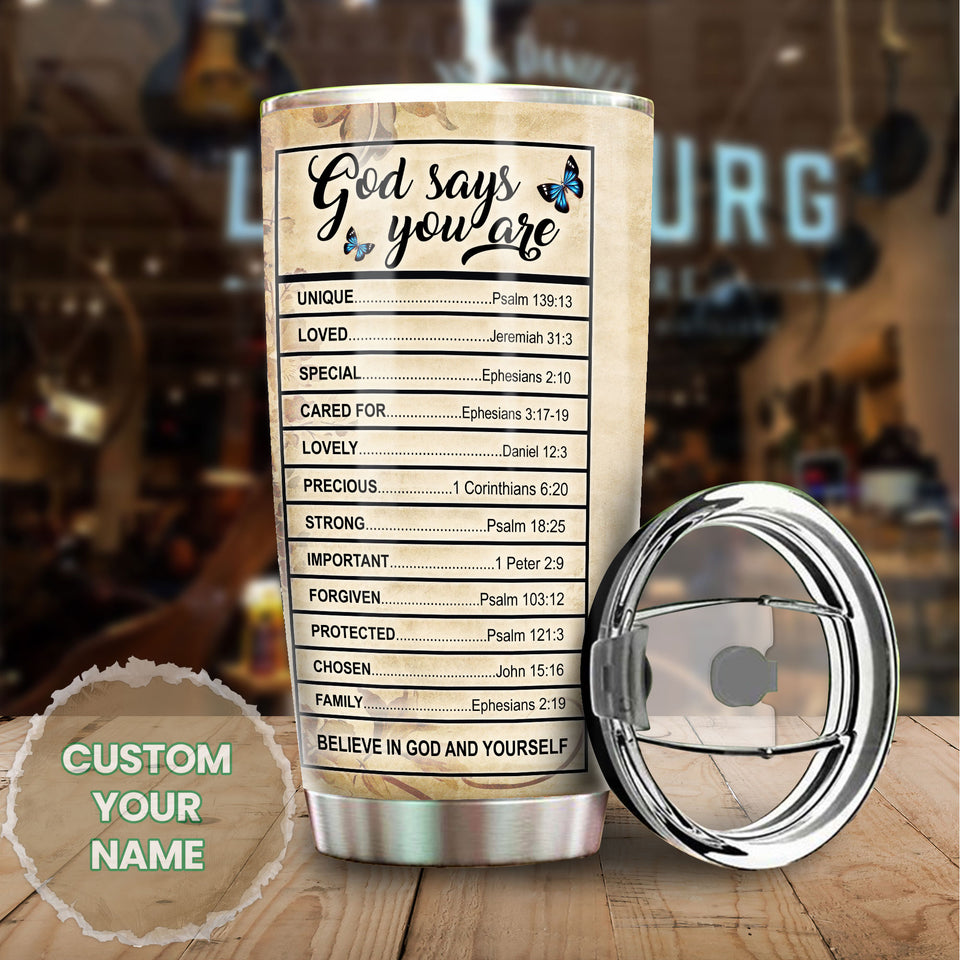 Camellia Personalized Faith God Says You Are Sunflower Stainless Steel Tumbler-Thermal Flask Travel Therma Cup With Lid
