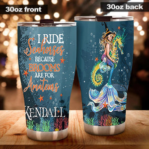 Camellia Persionalized 3D Mermaid Rides Seahorse Stainless Steel Tumbler - Customized Double - Walled Insulation Thermal Cup With Lid
