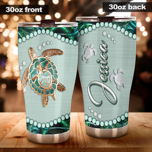 Camellia Personalized Turtle Mom And Baby Stainless Steel Tumbler-Thermal Flask Travel Therma Cup With Lid