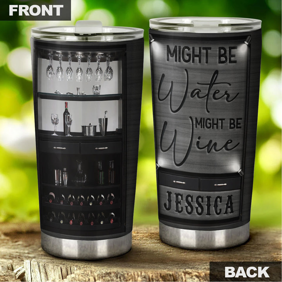 Camellia Persionalized 3D Dark Wine Bar Might Be Water Might Be Wine Stainless Steel Tumbler - Customized Double - Walled Insulation Travel Thermal Cup With Lid Gift For Wine Lover