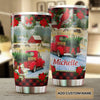 Camellia Personalized Vintage Christmas Truck Stainless Steel Tumbler - Customized Double-Walled Insulation Travel Thermal Cup With Lid