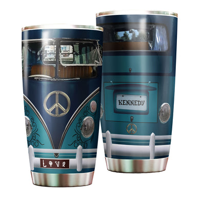 Camellia Personalized Blue Royal Hippie Van Stainless Steel Tumbler - Double-Walled Insulation Vacumm Flask - For Christmas Gift, Thanksgiving Gift, Drivers Gift