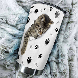 Camellia Personalized Cute Kittie Stainless Steel Tumbler-Double-Walled Insulation Cup With Lid Gift For Cat Lover Mom Cat