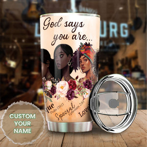 Camellia Personalized Black Women Under God Stainless Steel - Double-Walled Insulation Vacumm Flask - Gift For Black Queen, International Women's Day, Hippie Girls