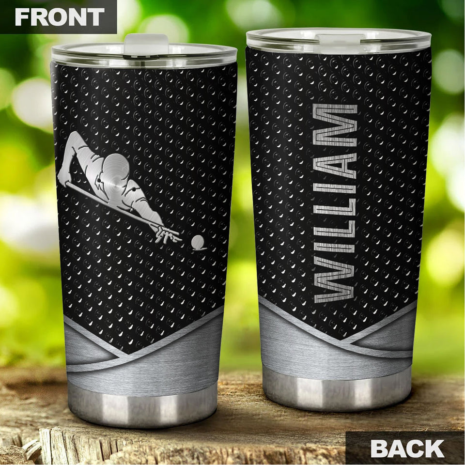 Camellia Personalized Man Plays Billiard Stainless Steel Tumbler-Vacuum Sealed Gift For Male Golf Player