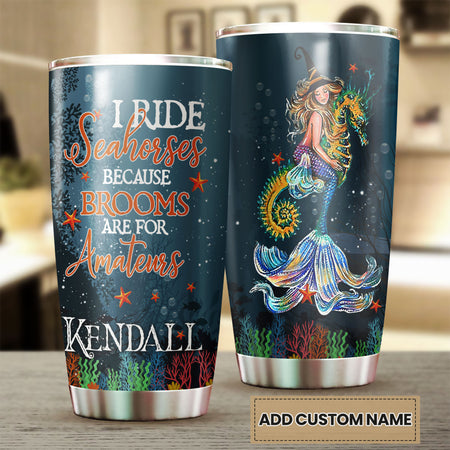 Camellia Persionalized 3D Mermaid Rides Seahorse Stainless Steel Tumbler - Customized Double - Walled Insulation Thermal Cup With Lid