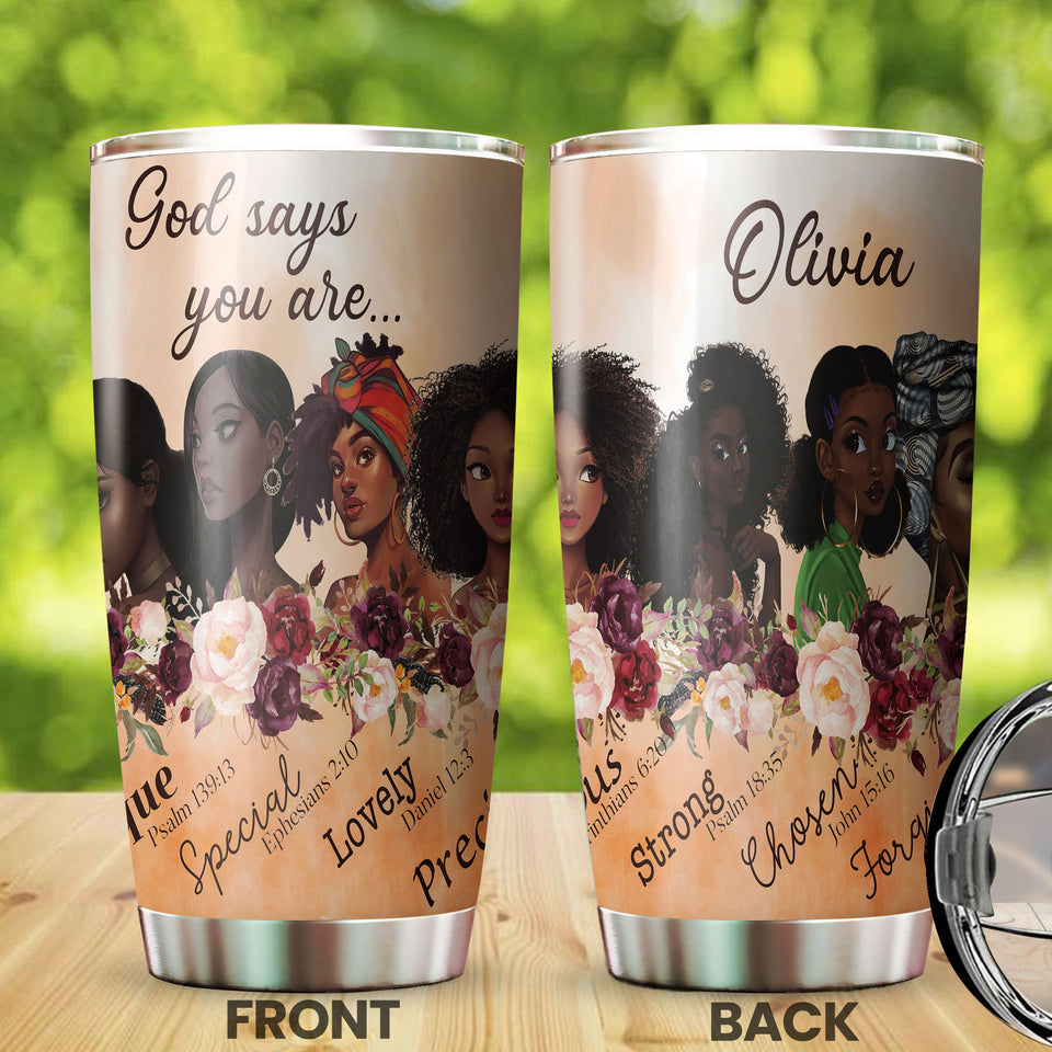 Camellia Personalized Black Women Under God Stainless Steel - Double-Walled Insulation Vacumm Flask - Gift For Black Queen, International Women's Day, Hippie Girls