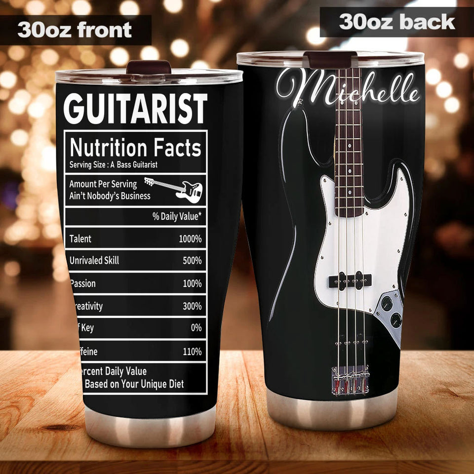 Camellia Personalized Bass Guitar Facts Stainless Steel Tumbler - Double-Walled Insulation Vacumm Flask - Gift For Guitar Players, Guitar Lovers, Music Fans