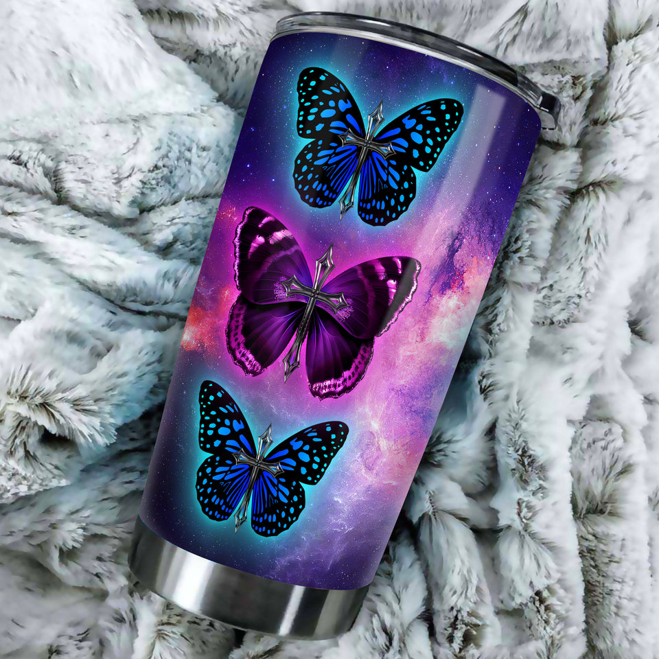 Camellia Personalized Butterfly They Whispered To Her You Can't Withstand The Storm Stainless Steel Tumbler - Double-Walled Insulation Vacumm Flask - For Thanksgiving, Memorial Day, Christians,