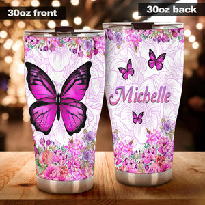 Camellia Personalized Butterfly Flowers Stainless Steel Tumbler - Double-Walled Insulation Vacumm Flask - For Thanksgiving, Memorial Day, Christians, Christmas Gift
