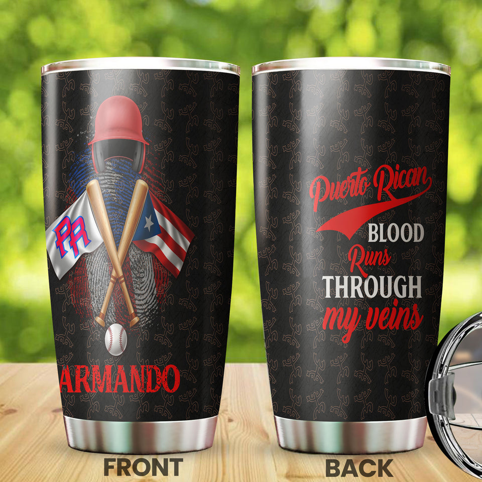 Camellia Persionalized 3D Baseball Puerto Rican Blood Runs Through My Veins Basketball Stainless Steel Tumbler - Customized Double - Walled Insulation Travel Thermal Cup With Lid Gift For Baseball Player