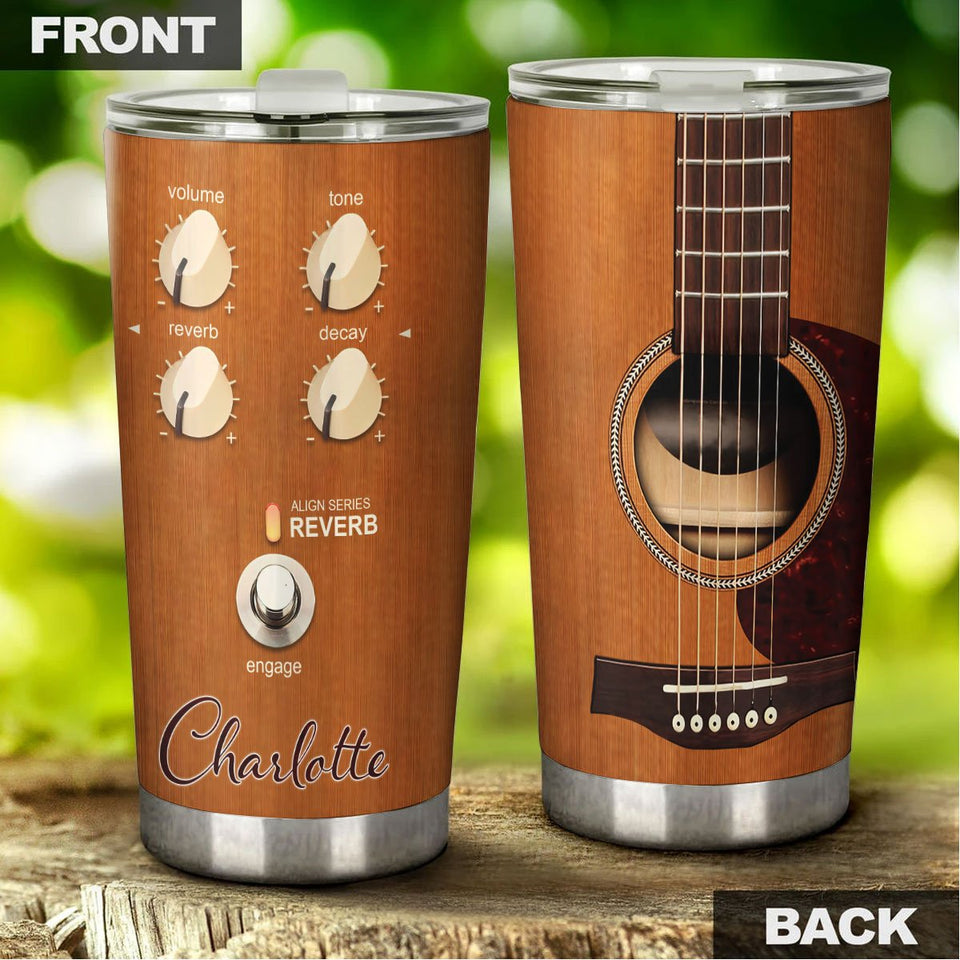 Camellia Personalized 3D Arcoustic Guitar Stainless Steel Tumbler - Customized Double-Walled Insulation Music Thermal Cup With Lid Gift For Guitarist
