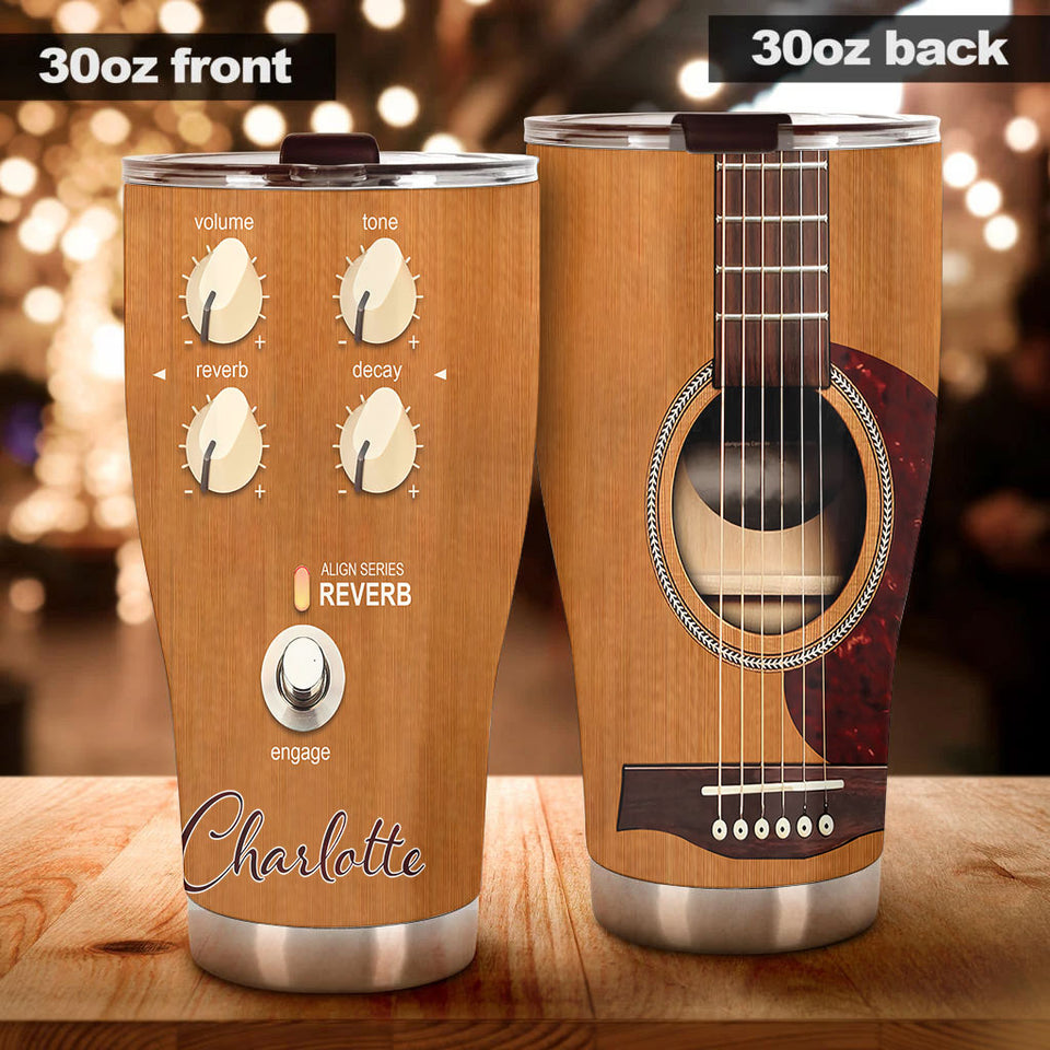 Camellia Personalized 3D Arcoustic Guitar Stainless Steel Tumbler - Customized Double-Walled Insulation Music Thermal Cup With Lid Gift For Guitarist