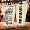 Camellia Personalized Lion Loving Letter From Mom To Son-In-Law Stainless Steel Tumbler-Double-Walled Insulation Travel Cup With Lid