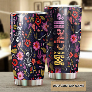 Camellia Personalized Flower Skeleton Stainless Steel Tumbler - Customized Double-Walled Insulation Travel Thermal Cup With Lid