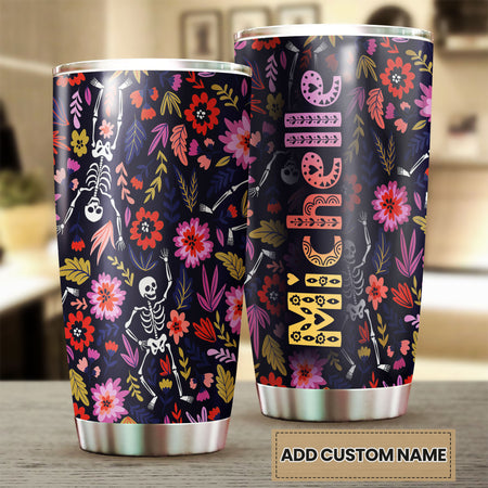 Camellia Personalized Flower Skeleton Stainless Steel Tumbler - Customized Double-Walled Insulation Travel Thermal Cup With Lid