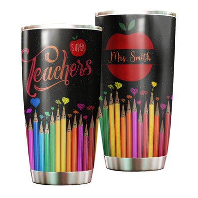 Camellia Persionalized 3D Colorful Pencil Super Teacher Stainless Steel Tumbler - Customized Double - Walled Insulation Travel Thermal Cup With Lid Gift For Teacher
