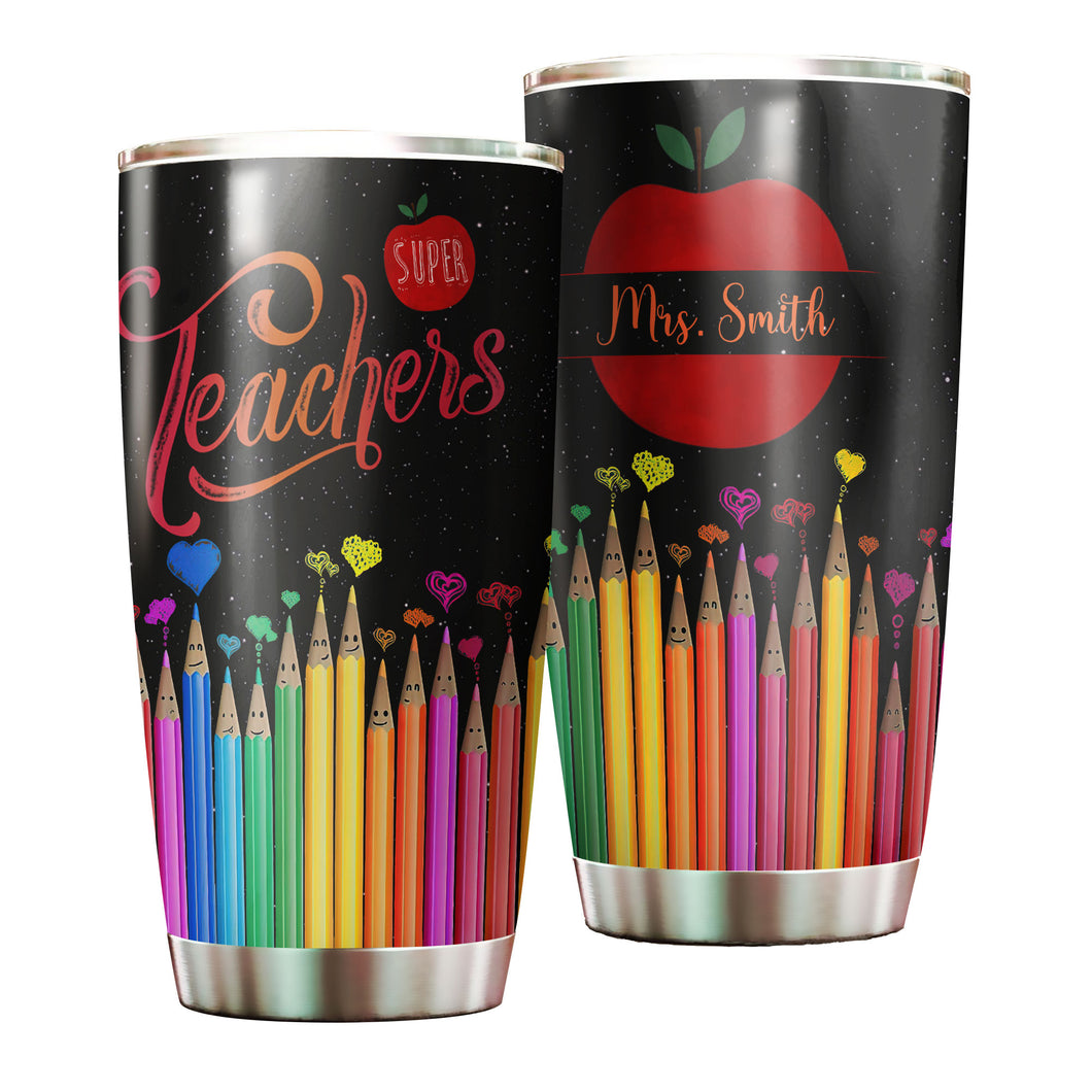 Camellia Persionalized 3D Colorful Pencil Super Teacher Stainless Steel Tumbler - Customized Double - Walled Insulation Travel Thermal Cup With Lid Gift For Teacher
