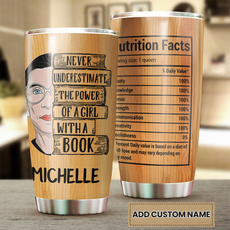 Camellia Personalized Book Reading Power Nutrition Facts Stainless Steel Tumbler - Double-Walled Insulation Vacumm Flask - Gift For Book Lovers, Nerd, International Book Day