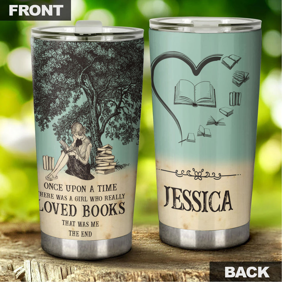 Camellia Personalized Once Upon A Time There Was A Girl Who Really Loved Books Stainless Steel Tumbler - Double-Walled Insulation Vacumm Flask - Gift For Book Lovers, Nerd, International Book Day