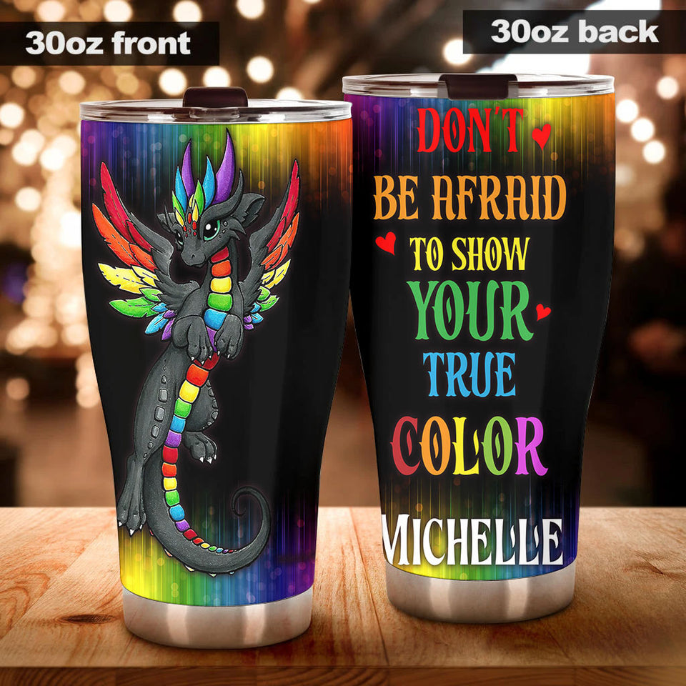 Camellia Persionalized LGBT Dragon Dont Afraid To Show Your True Color Stainless Steel Tumbler - Customized Double - Walled Insulation Travel Thermal Cup With Lid